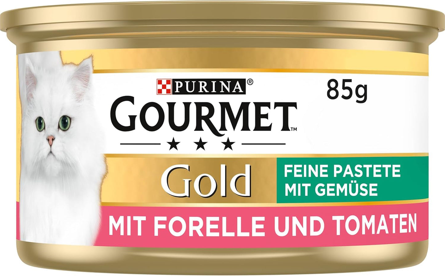 Fine Pate Gourmet Gold mit Gemüse, Nassfutter für Katzen mit Forelle und Tomate, 12er Pack (12 x 85g)