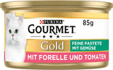 Fine Pate Gourmet Gold mit Gemüse, Nassfutter für Katzen mit Forelle und Tomate, 12er Pack (12 x 85g)