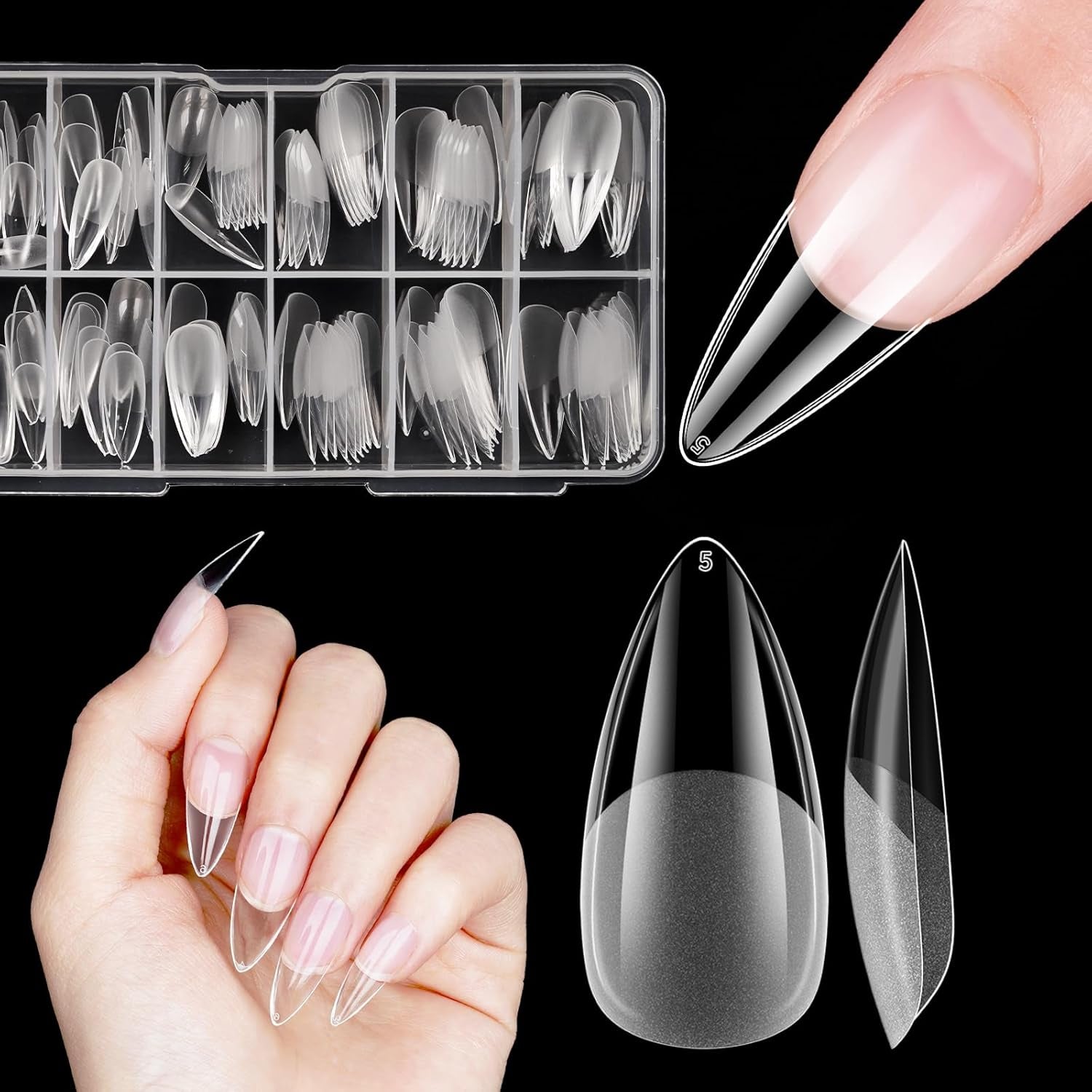 Kurze künstliche Nägel, Ballerina, 120 Stück, zum Aufkleben, 12 Größen, kurze künstliche Nägel, weiche Gel-Nagelspitzen mit vollständiger Abdeckung für kurze Gelnägel, S