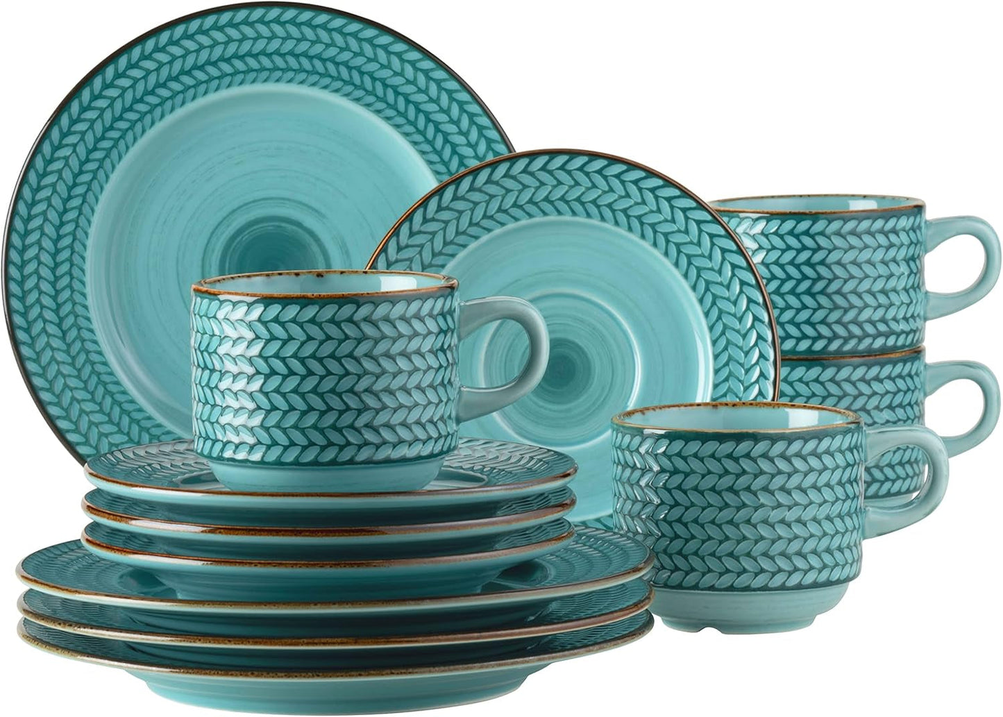 Prospero Premium-Kaffeeset für 4 Personen, Restaurantqualität, 12-teiliges modernes Kaffeeservice im einzigartigen Vintage-Stil, langlebiges Porzellan, Blau
