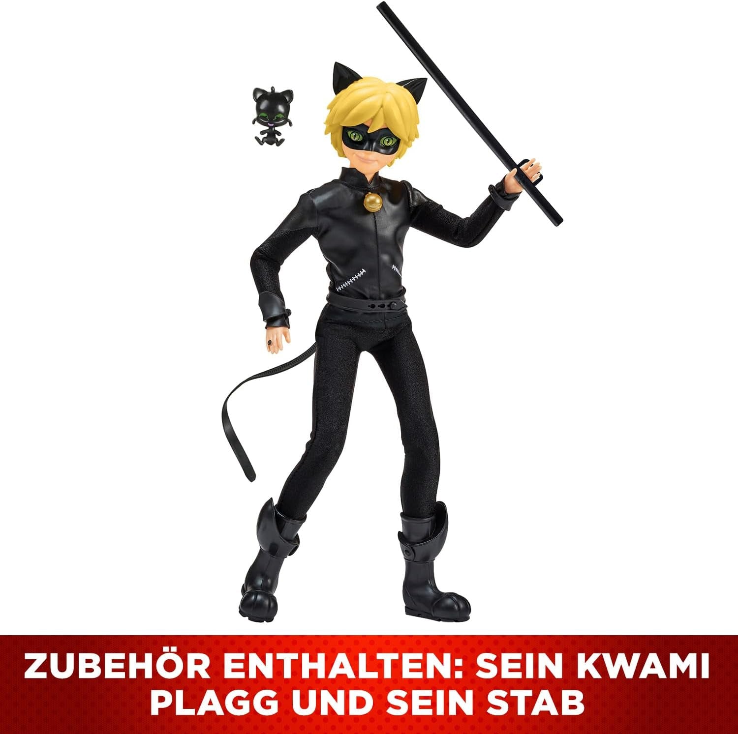 BANDAI – Miraculous Ladybug – 26 cm große Schaufensterpuppe – Motan Noir – offiziell lizenzierte Miraculous – bewegliche Motan Noir-Puppe – Spielzeug für Kinder ab 4 Jahren – P50002
