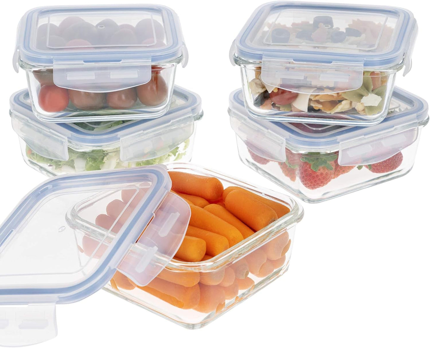 Max Home 8er-Pack luftdichte Glasbehälter, Mikrowellen-Lunchbox aus Glas, wiederverschließbare Lebensmittelbehälter, 550 ml, transparente Deckel, Lebensmittelbehälter (16538), Aufbewahrungsboxen für Lebensmittel, Naty Shop