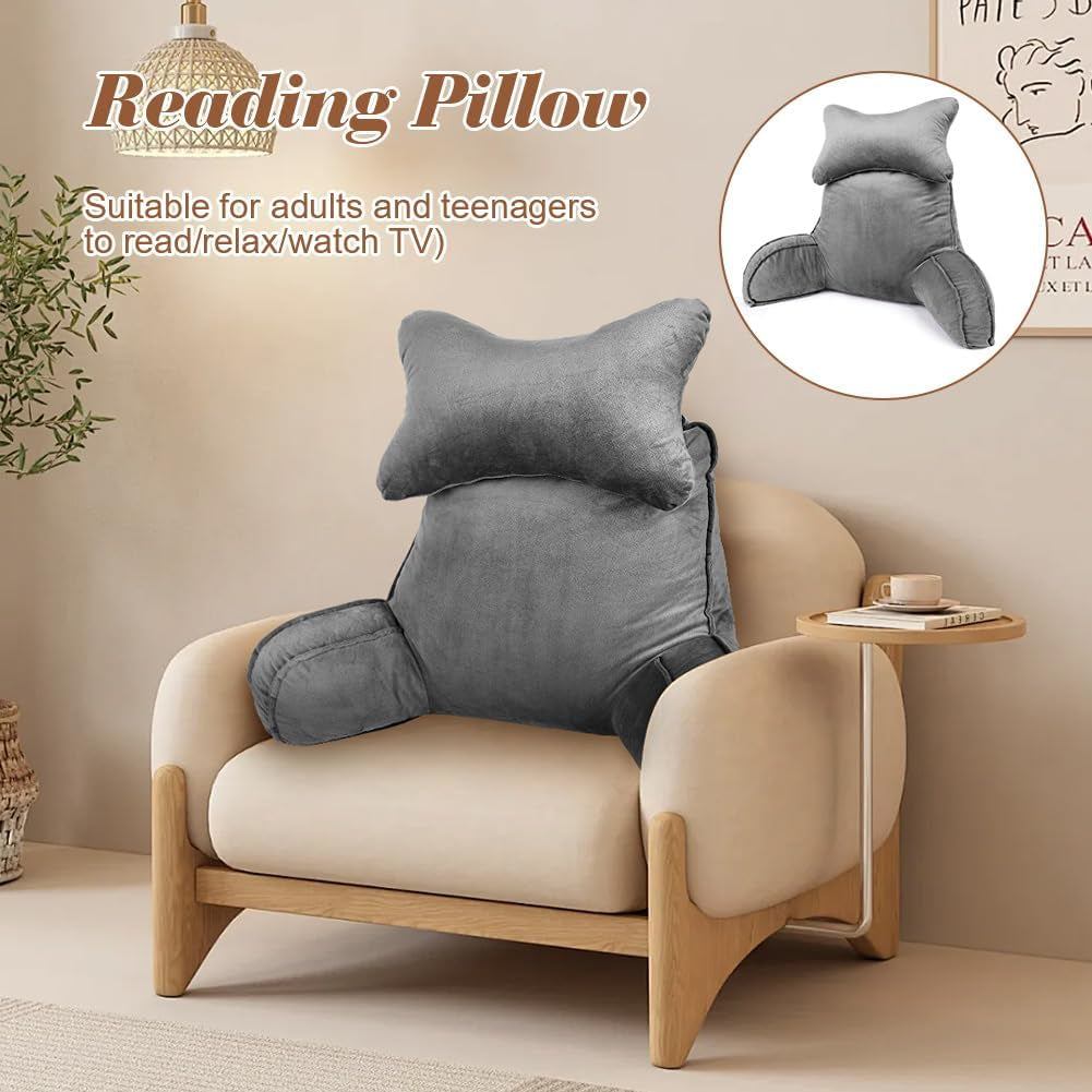 Lesekissen, Rückenkissen mit Nackenrolle und abnehmbaren Armlehnen, Bettruhekissen für Bett oder Sofa, Rückenkissen zum Lesen, Arbeiten und Spielen