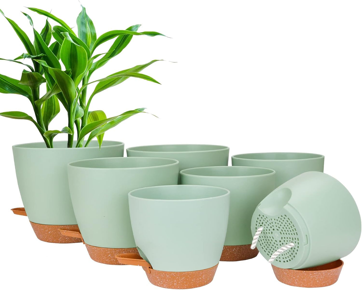 CSYY Blumentöpfe, Set mit 7 Kunststoff-Blumentöpfen mit Bewässerungssystem, 20,3/19/17,7/16,5/15,2/14/12,7 cm, selbstbewässernde Töpfe und Untersetzer für drinnen und draußen