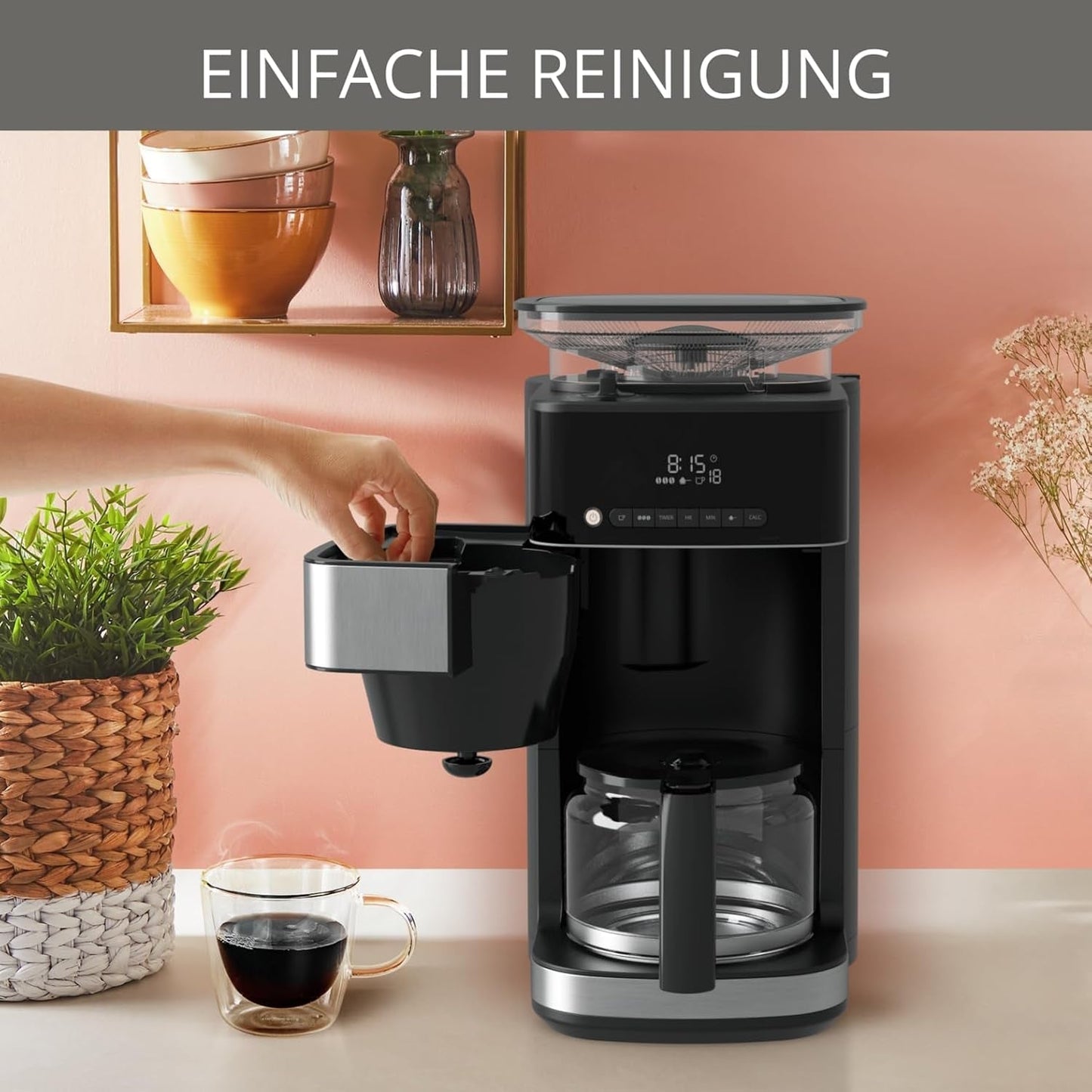 Krups Espressomaschine KM8328 Mahlen mit Mahlwerk | 24-Stunden-Timer | Getreidebehälter 180 g | Fassungsvermögen 1,25 l für bis zu 15 Tassen Kaffee | Automatische Abschaltfunktion | 3 Mahlgradeinstellungen | Schwarz
