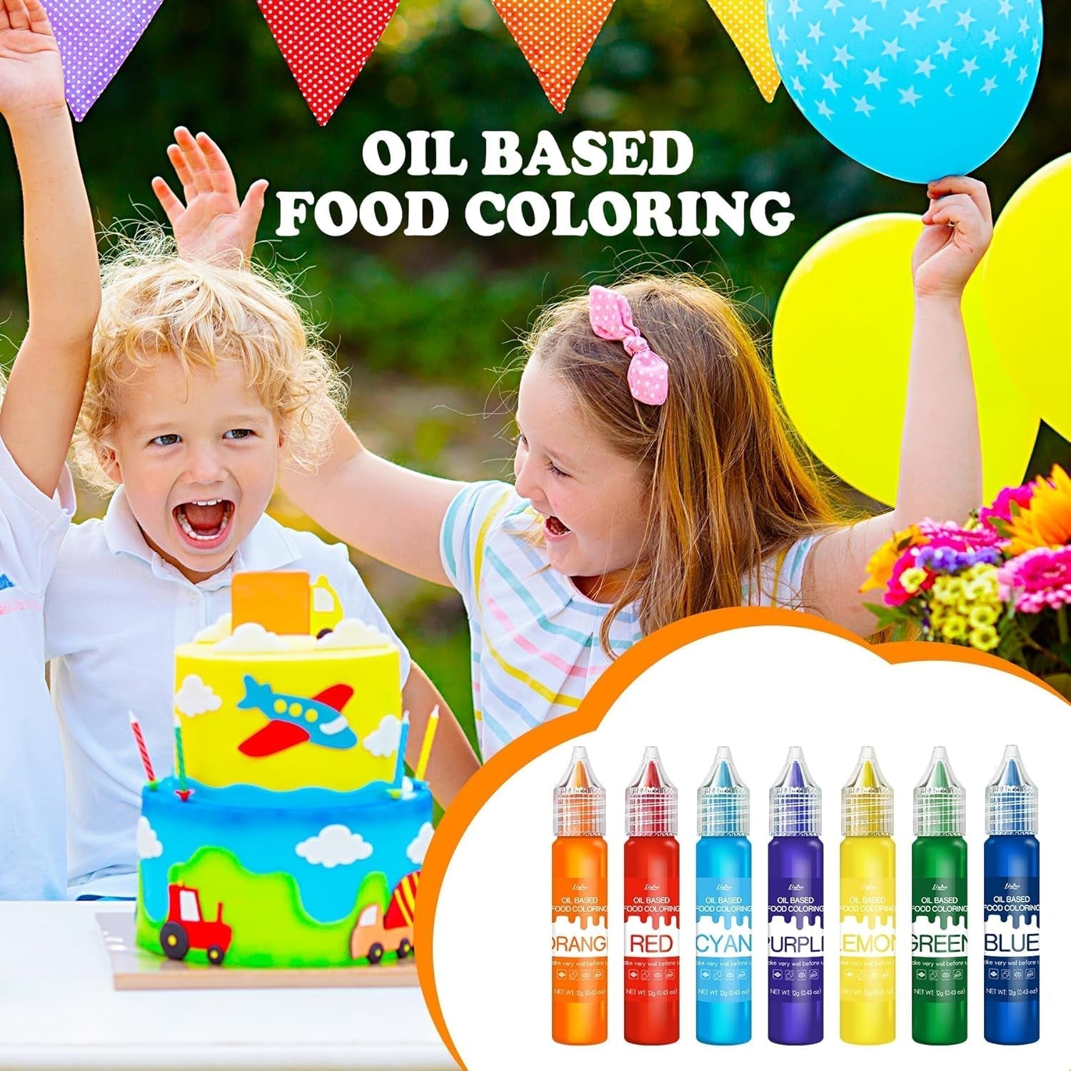 Fettlösliche Lebensmittelfarbe – Lebensmittelfarbe auf Ölbasis in Regenbogenfarben für Schokolade, Süßigkeiten, Kuchen, Backen – Konzentrierte Lebensmittelfarbe zum Dekorieren von Kuchen, Buttercreme, Fondant – je 12 g