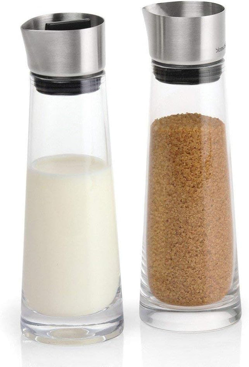 blomus -MACCHIATO- Zucker- und Sahneset aus Glas, Fassungsvermögen 180 ml, Edelstahldeckel, für Tee und Kaffee, hochwertige Verarbeitung, exklusive Optik (H/B/T: 17 x 5,4 x 5,4 cm, Transparent, 63510)