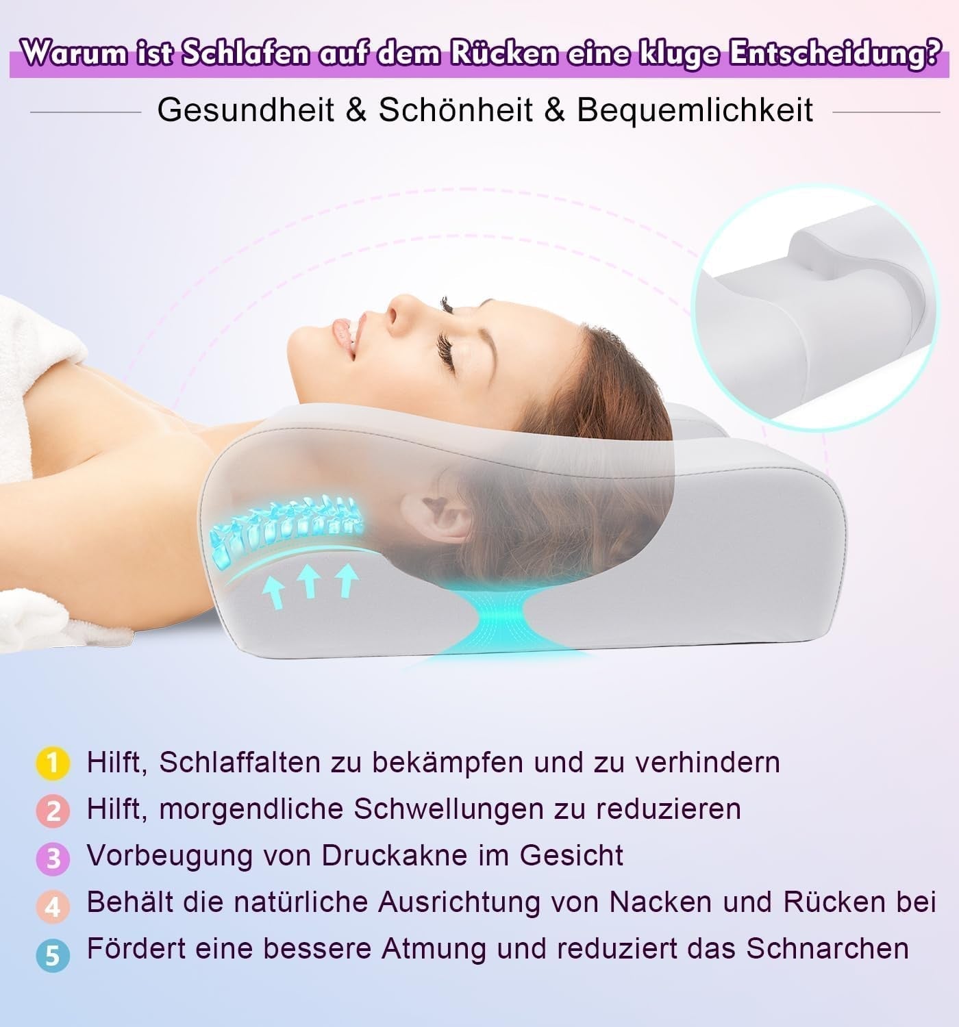 Hydomi Anti-Falten-Kissen, 2-in-1 Anti-Aging-Schönheitskissen, orthopädisches Nackenstützkissen, Nacken- und Schulterschmerzen, Memory-Schaum-Kissen, um Ihren Kopf gerade zu halten, orthopädische Nackenkissen, Naty Shop