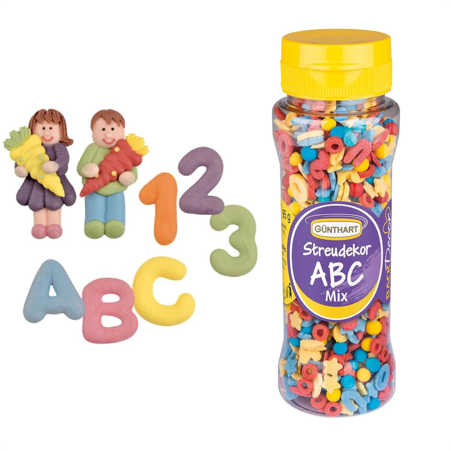 Günthart, 8 Zuckerfiguren zum Schulanfang und Buchstaben, 115 Gramm Streusel Naty Shop