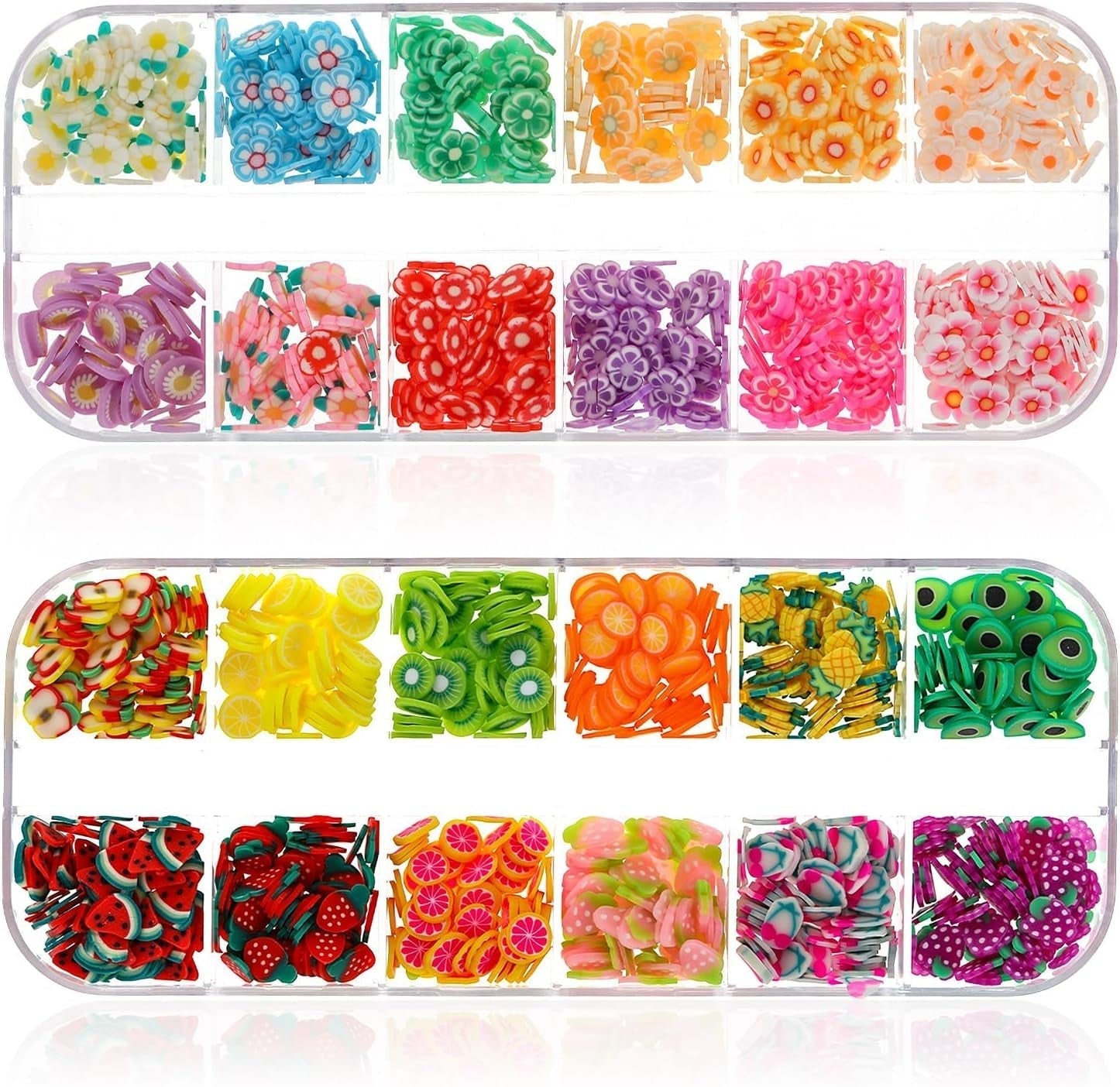 1000 Stk Nagel Obst Scheiben, Nagelkunst Fruchtscheiben Charms Cute Obst-Blumen Charms Mixed Set Mini 3D Obstscheibe Nail Art Zum Nagelkunst Praktische Deko DIY Schleimbasteln Ornament Scrapbooking