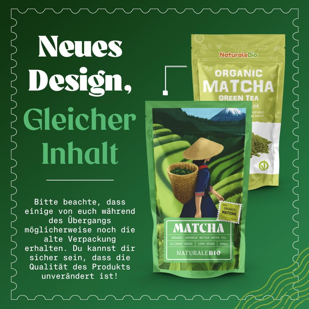 Naturalebio BIO Grüntee-Pulver 100 g. Zum Kochen und Backen. Original japanischer Matcha. Grüner Tee aus Japan, vegan, glutenfrei und gentechnikfrei. Natürliches Bio-Produkt.