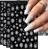 JMEOWIO Nagelsticker Weihnachten Weiß Glitter 8 Blatt Nail Art Sticker Selbstklebend Nagelaufkleber Schneeflocke Winter Urlaub Dekoration Nageldesign Zubehör
