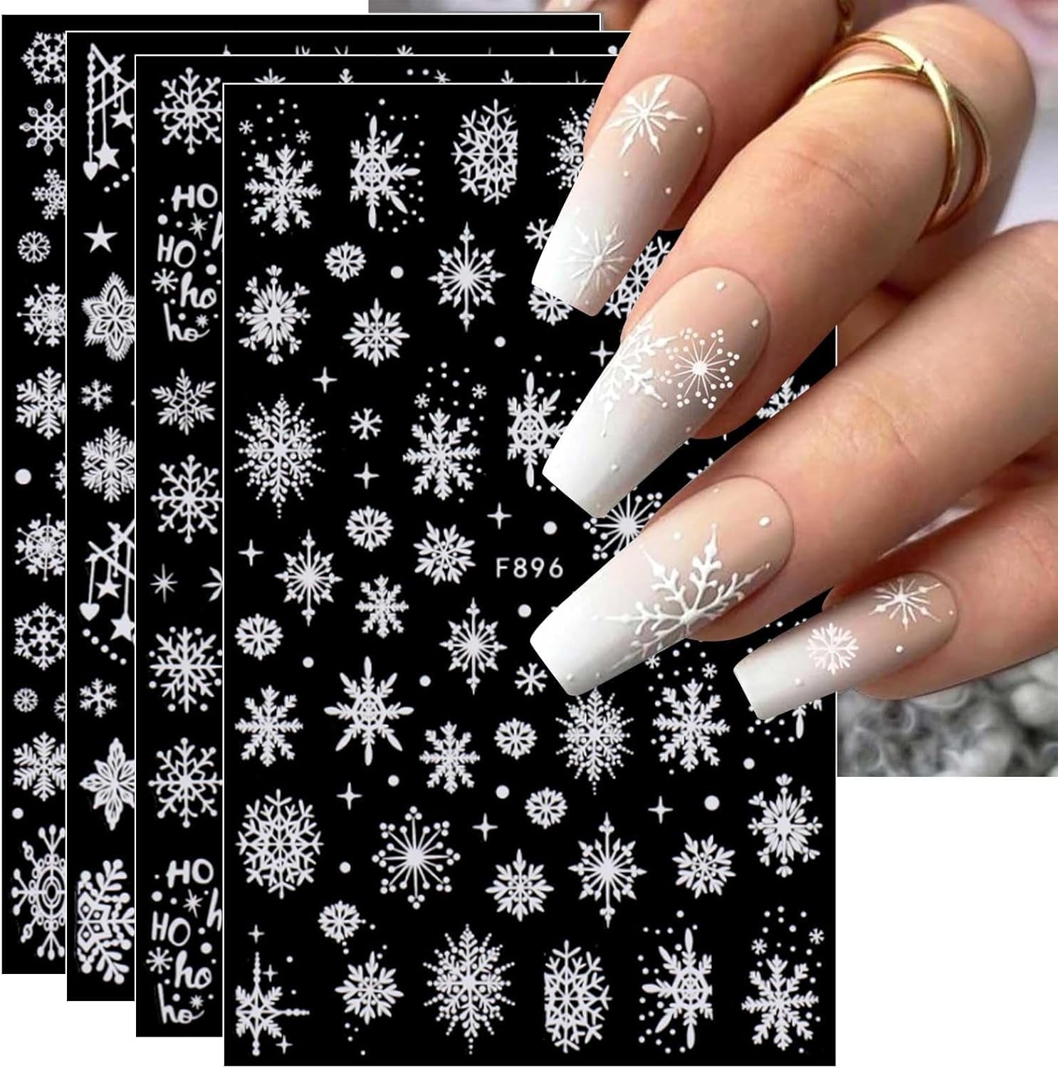 JMEOWIO Nagelsticker Weihnachten Weiß Glitter 8 Blatt Nail Art Sticker Selbstklebend Nagelaufkleber Schneeflocke Winter Urlaub Dekoration Nageldesign Zubehör