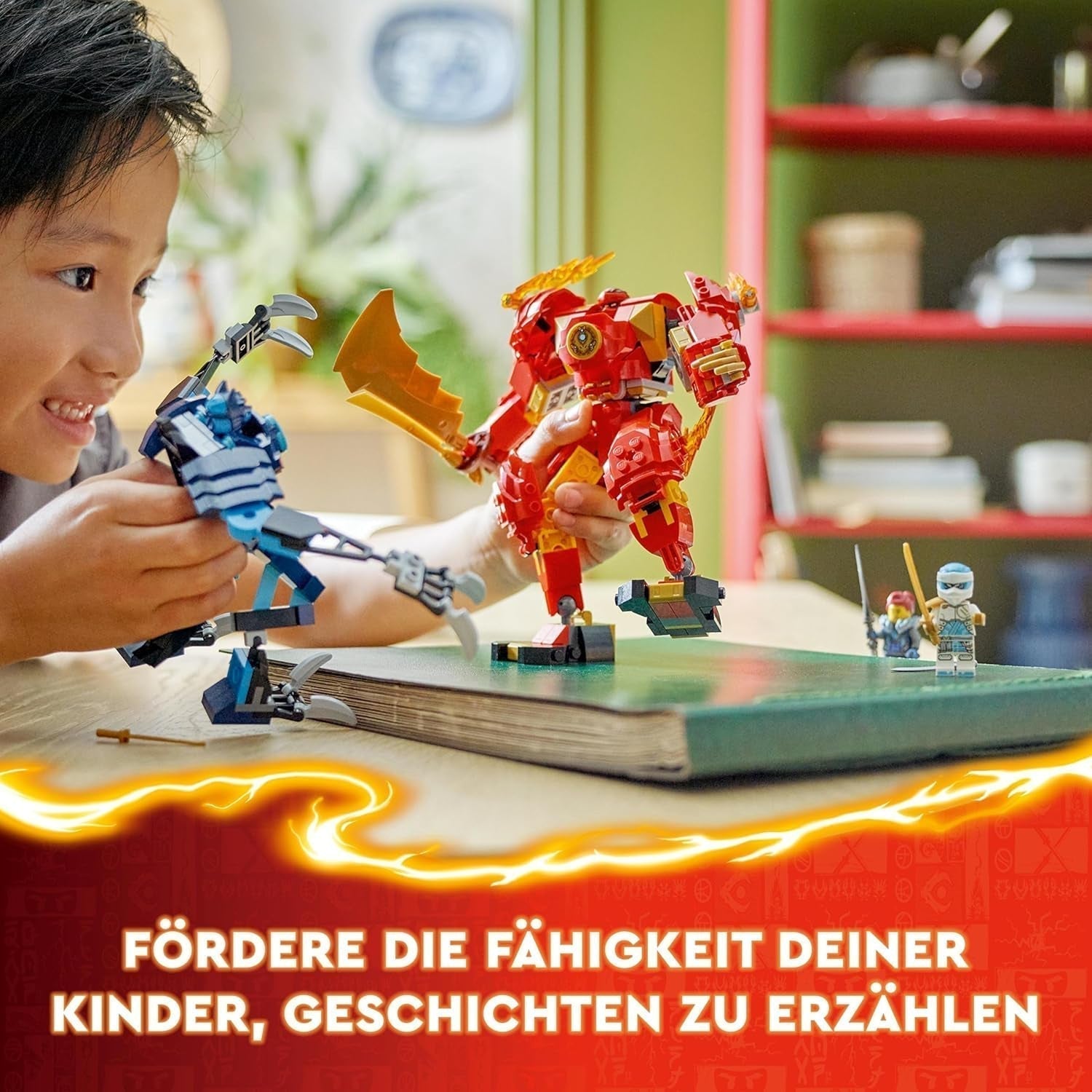 LEGO NINJAGO Kais Feuer-Mech-Actionfigur, Spielzeug für Kinder mit anpassbarer roter Mech-Figur, Ninja-Set, 4 Figuren, darunter Kai und Zane, Geschenk für 7-jährige Jungen und Mädchen, 71808 Bausets. Beuche den LEGO-Store