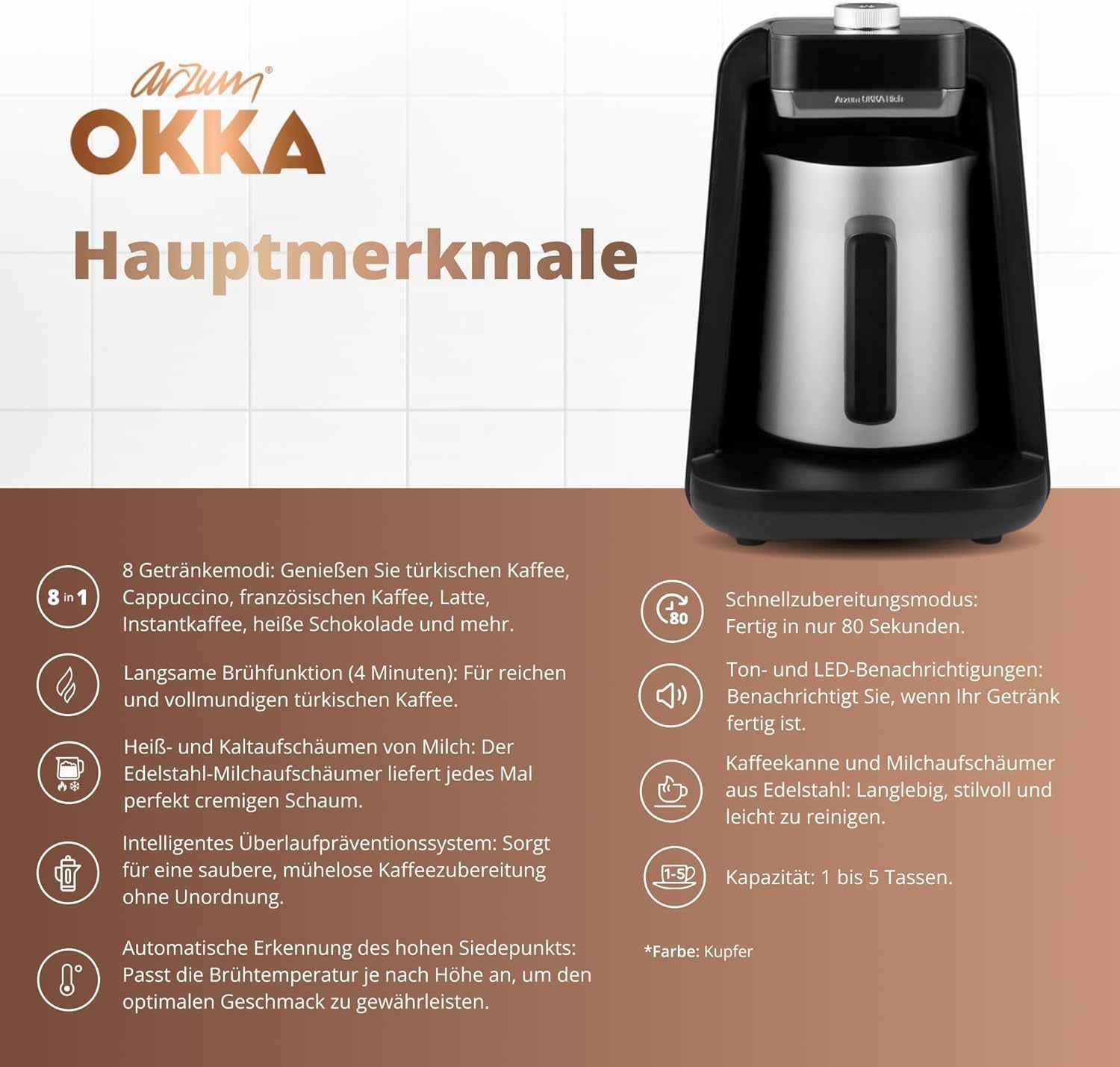 TÜRKISCHE KAFFEEMASCHINE Arzum OKKA RICH SPIN PRO (Chrom)