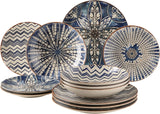 MÄSER 934017 Iberico Blue Tafelservice für 4 Personen, 12-teilig, maurischer Stil, verschiedene Vintage-Designs in Weiß und Blau, Keramik