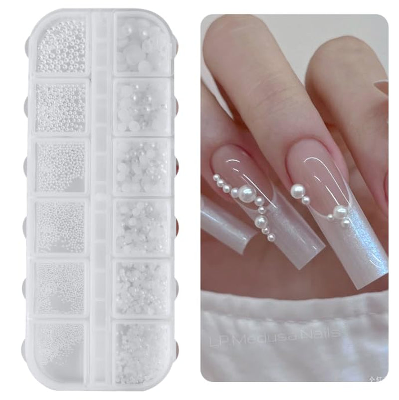 Nail Art Strasssteine ​​1 Schachtel, Nail Charms, 12 Typen Weiße Perlen Für Nägel, Flatback Rhinestones, Klein Edelstahl-Perlen, Nagel Deko, Nagel Zubehör