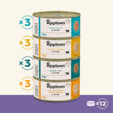 Applaws 100 % natürliches Premium-Nassfutter für ausgewachsene Katzen in Brühe – Thunfisch, Huhn, Meeresfrüchte, gemischte Auswahl in Brühe – Packung mit 12 Dosen x 70 g