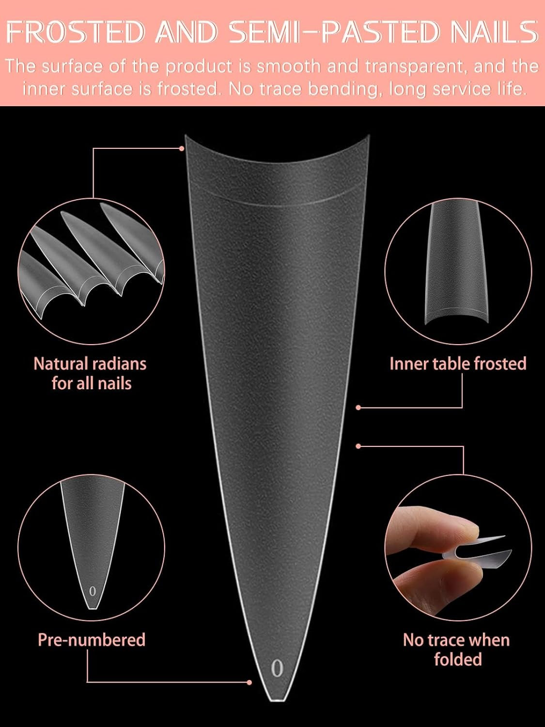 EBANKU 500 Stück künstliche gefälschte Nagelspitzen, matt, weiches Gel, klare Spitzen, künstliche Nagelspitzen für Nagelverlängerungen, falsches Nagelset, 12 Größen, A