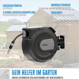 Automatischer Schlauchaufroller Güde 30-2-2 1/2 (180° drehbar, für Wandmontage, 30 m Schlauch, Wasserbrause, Wandhalterung, automatischer Rückzug, Rückzugstopp, Transportgriff, 2 Schnellkupplungen)