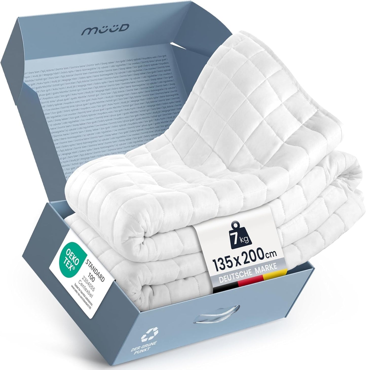 7 kg Therapiedecke I 135X200Cm I Für erholsamen Schlaf I Hochwertige Gewichtsdecke aus atmungsaktiver Baumwolle I Stressabbauend und therapeutisch - Inklusive Packbox mit Tragegriff Betten und Decken Besuche den mÃ¼Ã¼d-Store 135 X 200 Cm 7,0 Kilogramm