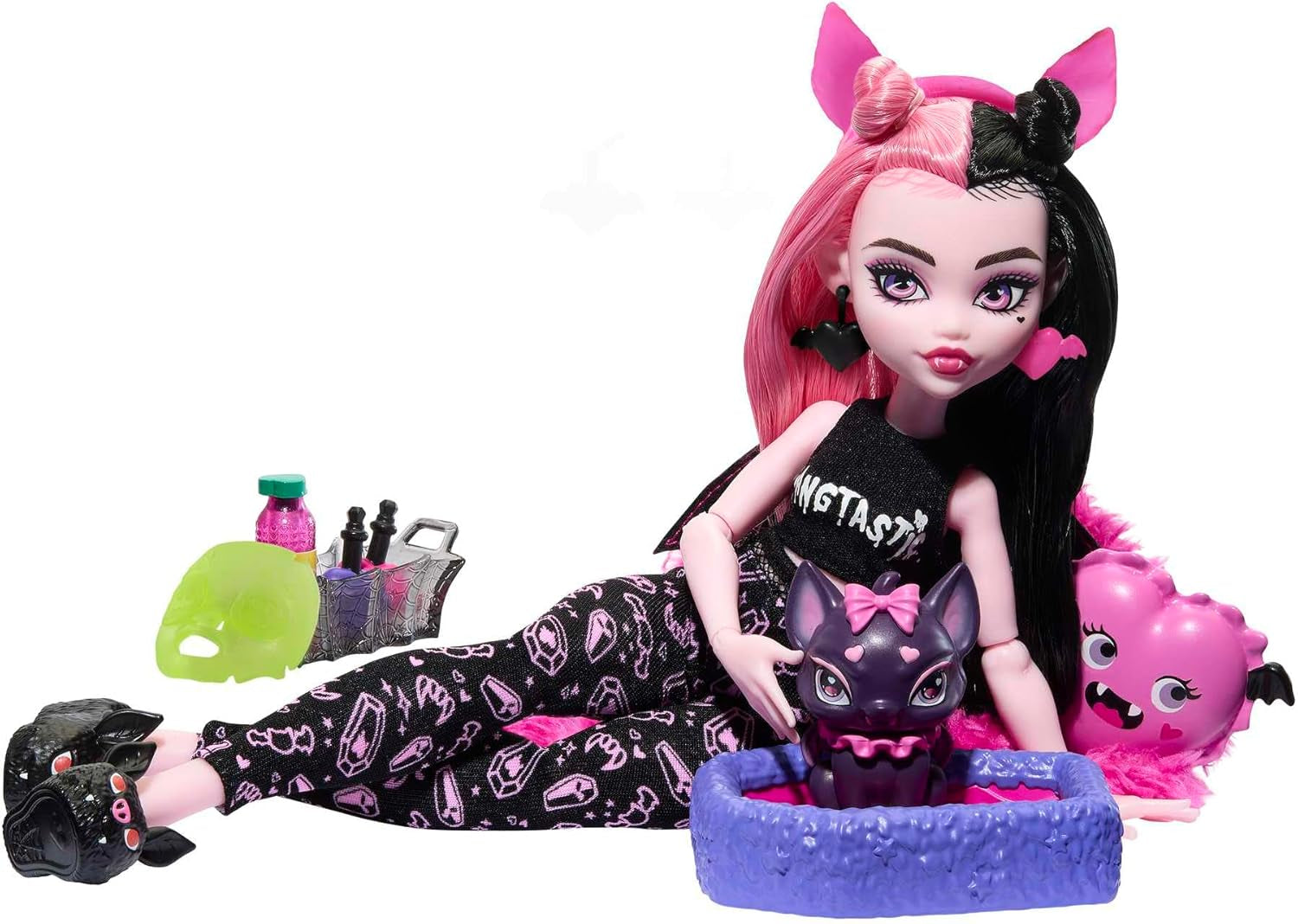 Partyzubehör für MONSTER HIGH-Puppe und Pyjama, Draculaura, Fledermauszählung, fabelhafte Puppe, Haustier-Creepover-Party, HPY66, Naty Shop-Puppen