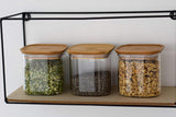 Set aus 3 quadratischen Glasbehältern mit Bambusdeckel – 800 ml, Borosilikatglas, Bambus, Silikon, natur, 11 x 11 x 11 cm. Aufbewahrungsboxen für Lebensmittel, Naty Shop