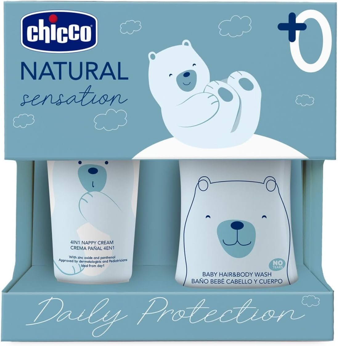 CHICCO NATURAL SENSATION – SET 2: 1 SHAMPOO UND BAD – NICHT TROCKNEND 200 ML, 1 4IN1 CHANGE CREAM 100 ML Kinder – Bad und Hautpflege Naty Shop Standardtitel