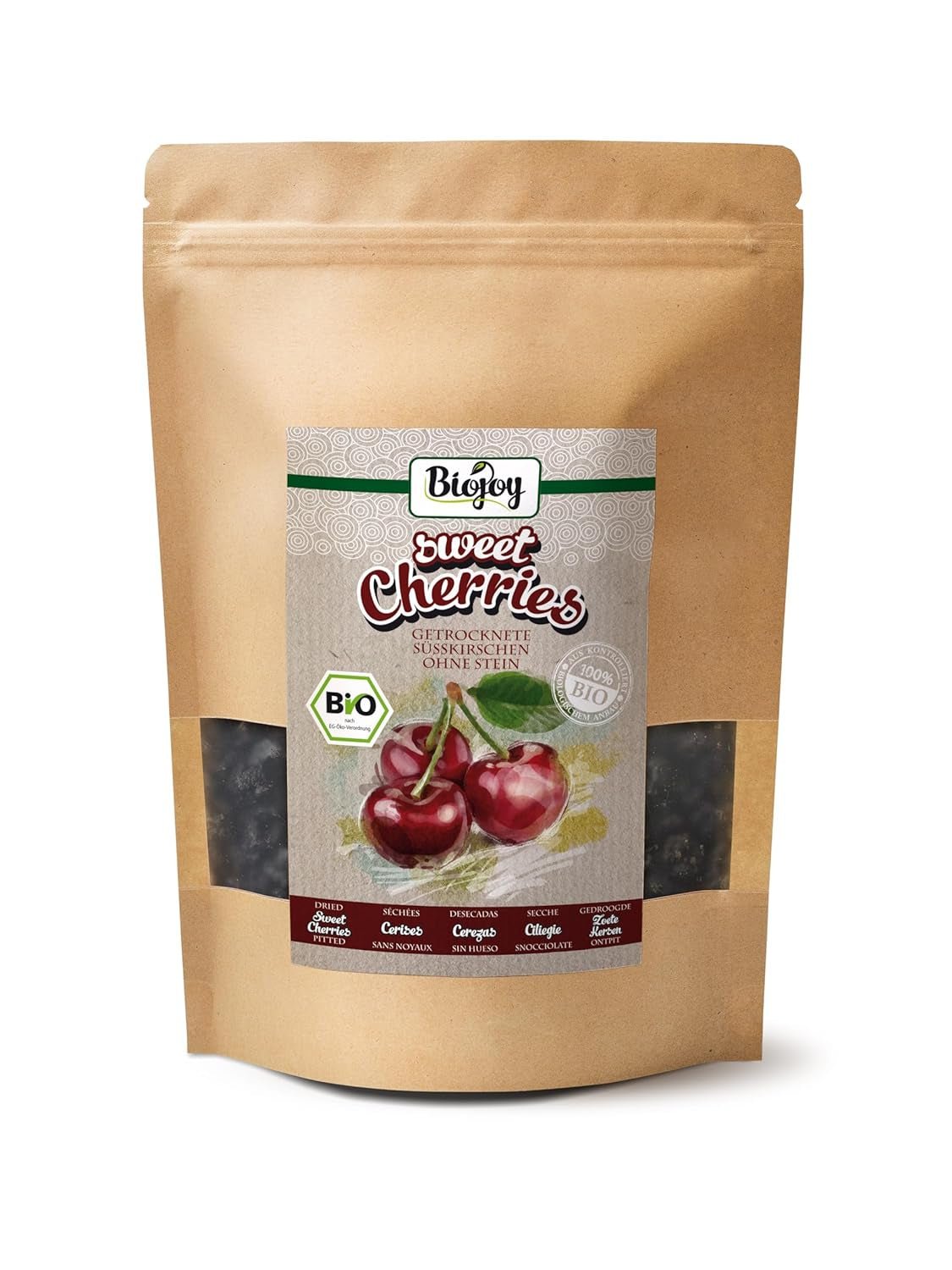 Biojoy getrocknete Bio-Süßkirschen (500 g), entkernt und schwefelfrei Naty Shop dehydrierte Produkte 500 g (1 Packung)