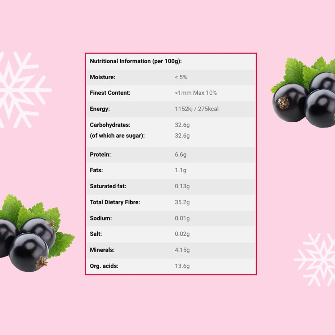 Gefriergetrocknete schwarze Johannisbeeren 250g - Gefriergetrocknete Früchte - Gefriergetrocknete Trockenfrüchte - Getrocknete schwarze Johannisbeeren zum Backen, Müsli, Dekorieren von Kuchen, Desserts Dehydrierte Produkte Naty Shop