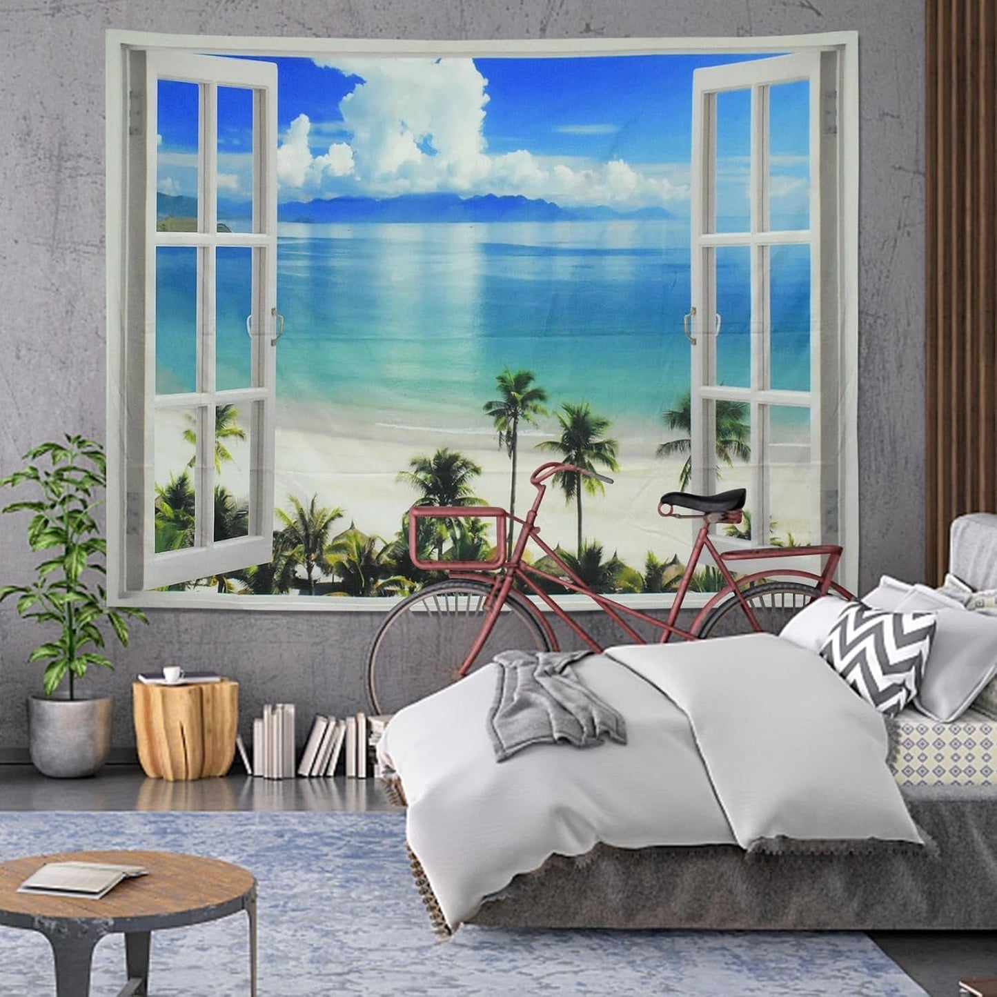 Wandteppich, Teppich, Fenster, ästhetisch, Polyester, groß, Strand, Zuhause – Accessoires und Dekorationen, Naty Shop