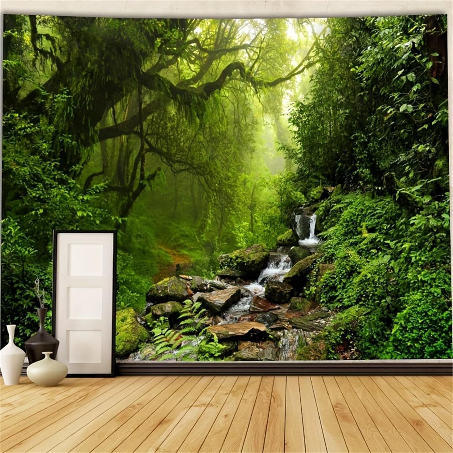 Teppich Wandteppich Wald Leinwand Baum Wasserfall Nebel Zuhause – Accessoires und Dekorationen Naty Shop