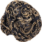 Renaissance-Schädel, 19 cm, Kunstharz, Schwarz und Gold, goldenes Barockmuster, schwarzes Totenkopf-Ornament, gotische Dekoration, gegossen aus feinstem Kunstharz, handbemalt von Experten. Statuetten und Skulpturen Naty Shop
