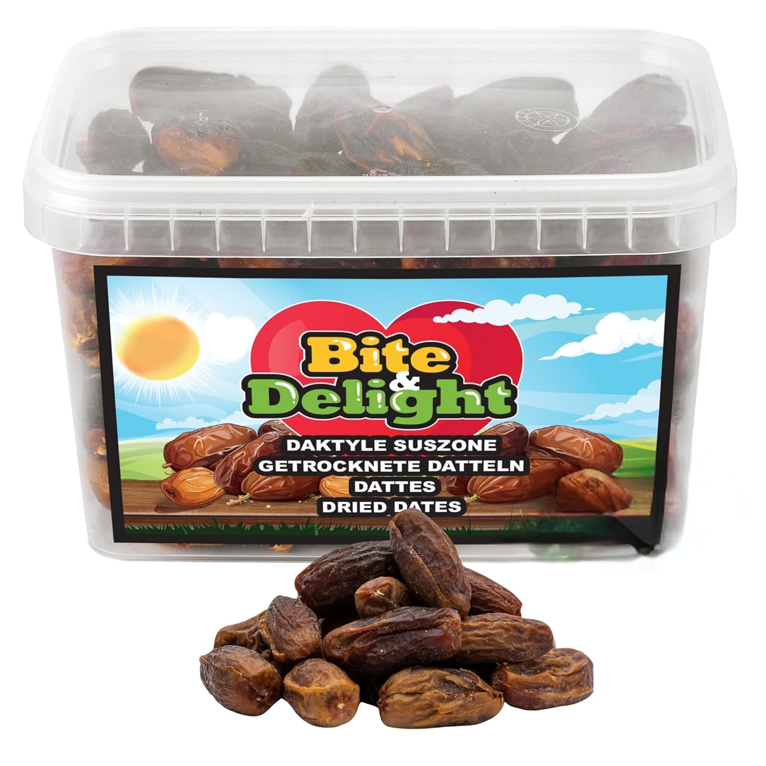 Bite & Delight getrocknete Datteln – Ganz, getrocknet und natürlich – Aromatische Süßigkeiten – Lecker und saftig – Verzehrfertiger Fruchtsnack – Vegan – Ohne Zuckerzusatz – 1250 g Naty Shop dehydrierte Produkte 1000 ml