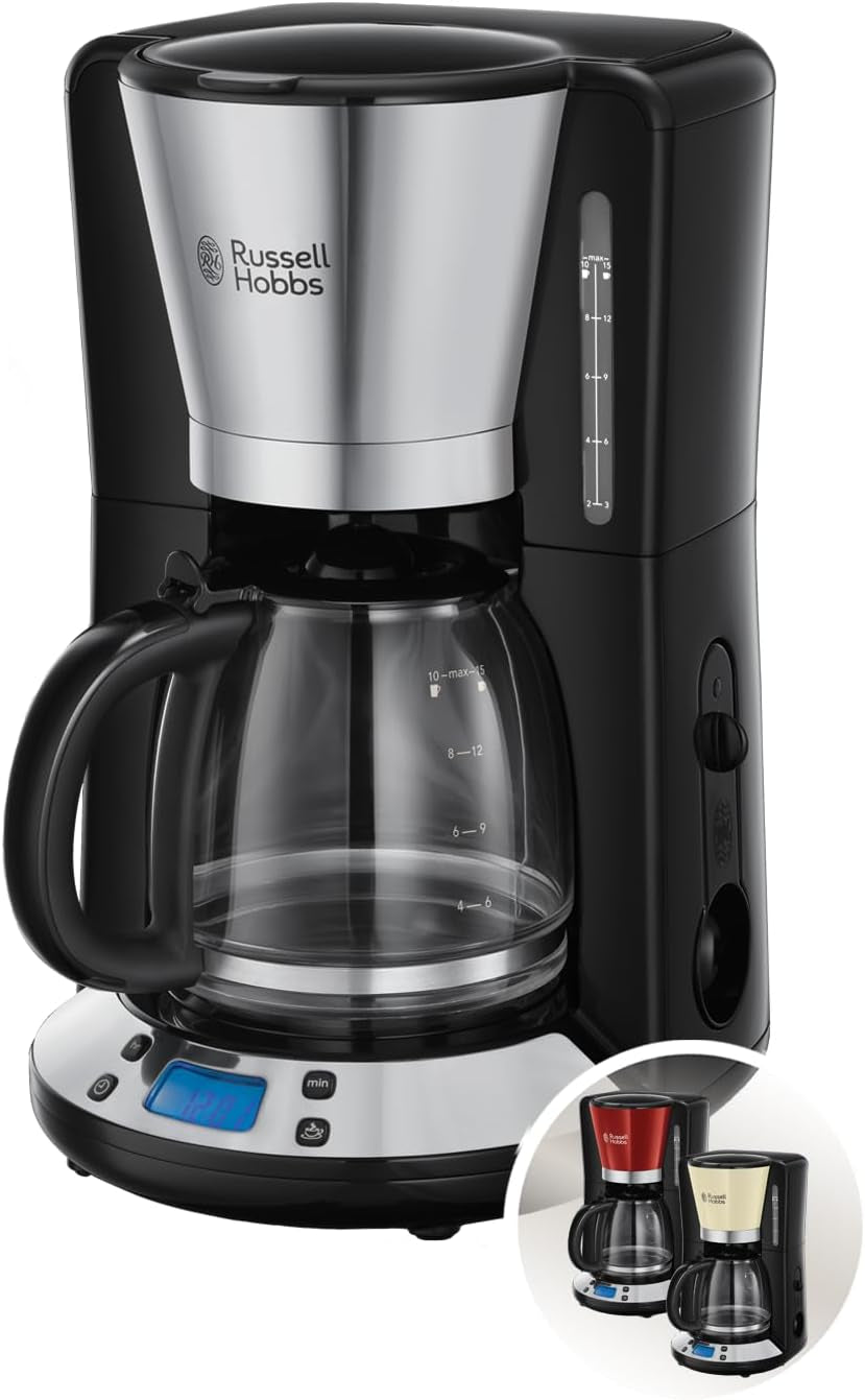 Russell Hobbs Kaffeemaschine [Digitaler Timer, Duschkopf für optimale Extraktion und Aroma] Colors+ Creme (1 bis 10 Tassen, 1,25 l Glaskaraffe, Heizplatte, 1100 W) Filterkaffeemaschine 24033-56