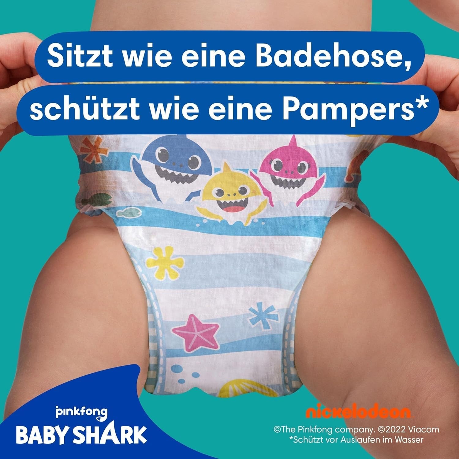 Pampers Größe 5–6 Splashers Baby Shark Limited Edition 10er-Pack Einweg-Schwimmwindeln für sicheren Wasserschutz