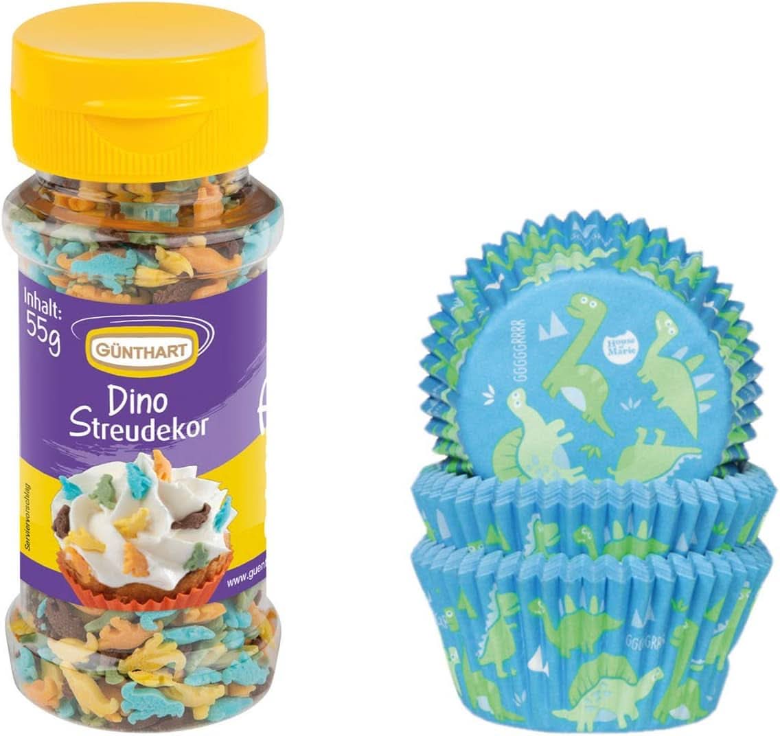 Set Günthart Backdecor, Dino Streusel, 55 Gramm und 50 Papiertüten Streusel Naty Shop
