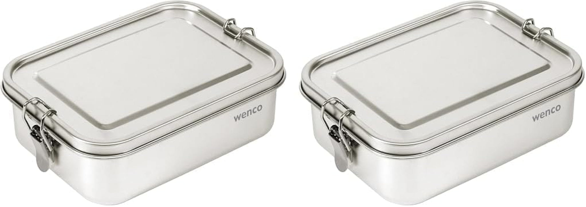 Wenco Edelstahl-Lunchbox, 2 Fächer, großes Fassungsvermögen, 850 ml, Lunchbox, wasserdicht, spülmaschinenfest, inklusive Ersatz-Silikonring, 18,5 x 14 x 5,5 cm, Silber (2 Stück) Naty Shop Frischhalteboxen 850 ml (2 Stück)