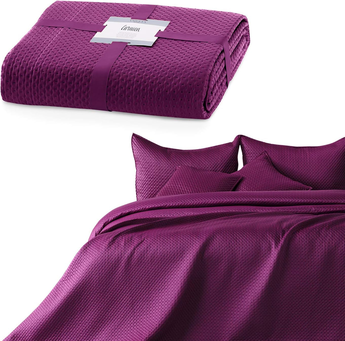 Ameliahome Tagesdecke 200 x 220 cm, dunkelgrüne Tagesdecke mit zwei geprägten Seiten, mattes Satin, Carmen-Betten und Decken. Besuchen Sie den AmeliaHome-Store Carmen Violett, 260 x 280 cm
