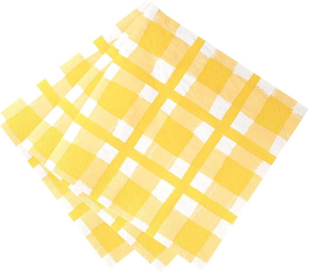 Talking Tables 20 x Einweg-Recyclingpapierservietten mit gelbem Gingham-Karomuster für Sommerpicknicks und Abendessen im Freien, umweltfreundlich für Geburtstagsfeiern, Ostern, Hochzeiten, Grillabende, 3-lagig, 33 cm