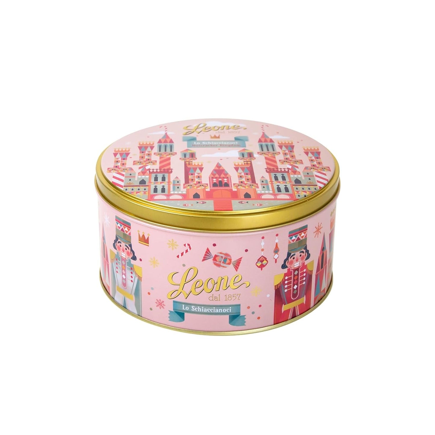 Leone aus dem Jahr 1857 – Metallbox mit verschiedenen Gelatine- und Schokoladenquadraten – Süßigkeiten und Schokolade Leone – Limited Edition Nussknacker – Geschenkbox 450g