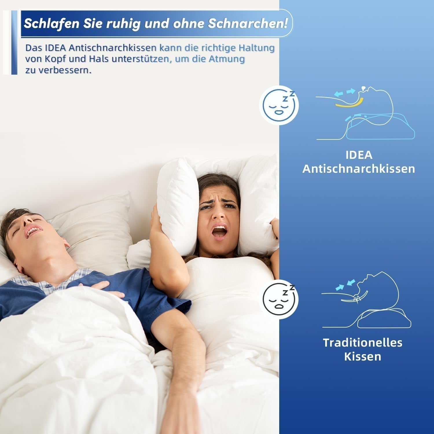 Orthopädisches Kissen, ergonomisches Nackenkissen, Kopfkissen, Original-Memory-Schaum-Kissen für Seiten, Rücken- und Bauchunterstützung, Nackenstützkissen für Männer, Frauen (67,3 x 38,2 x 13,8/3 cm). Orthopädische Halskissen von Naty Shop