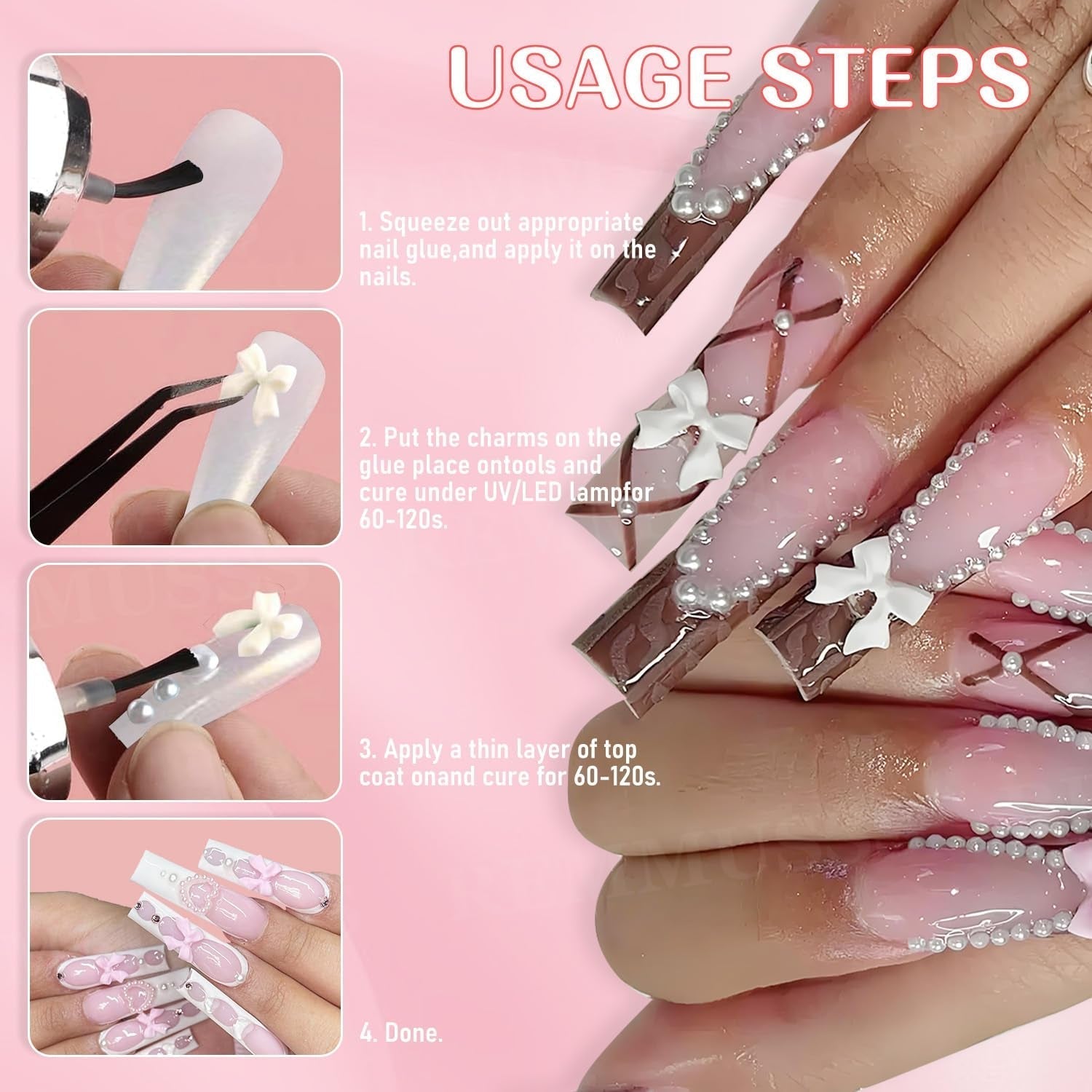 3D-Nagelkunst-Dekorationen, 1 Box Nail-Art-Anhänger, gemischter Stil, Blumen-Herz-Schleife, Nagelkunst-Anhänger, Harz-Nagelkunst-Dekorationen, für Nagelkunst-Dekorationen, DIY-Bastelzubehör