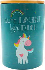 Dekohelden24 Edle Keramik-Aufbewahrungsbox/Kaffee/Frischware/Keks Hüftgold. Der Grund: Faulheit. Maße: H/Ø 15,6 x 11 cm. Naty Shop Einhorn-Aufbewahrungsboxen für Lebensmittel