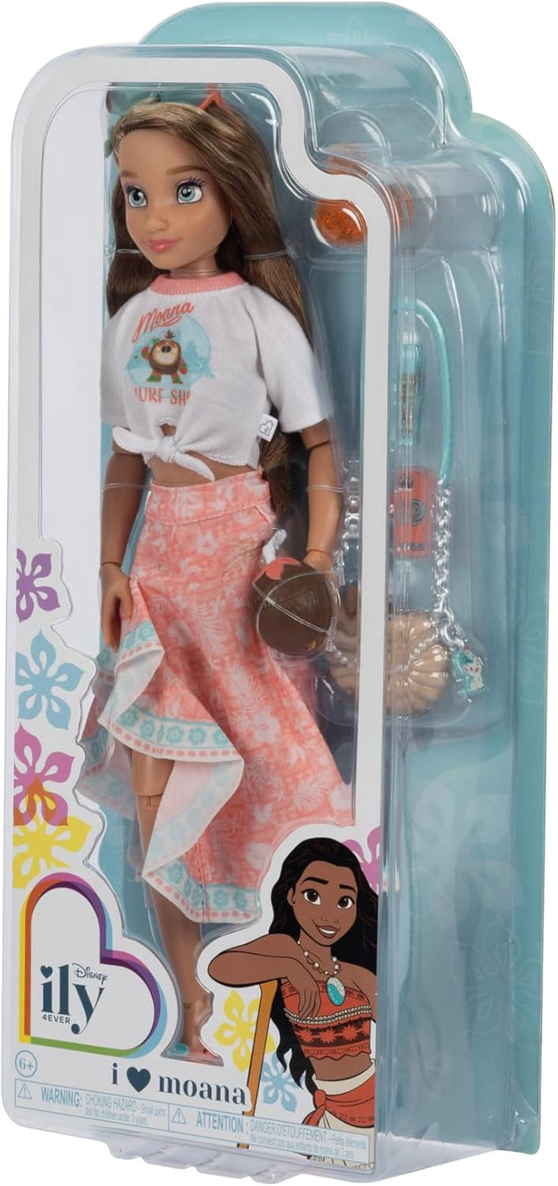 Vaiana-Puppe mit Zubehör, 29 cm, 13 Artikulationspunkte, offiziell lizenziert von Jakks Pacific. Komplett mit kombinierbaren Accessoires und einem funkelnden Mickey-Ring!