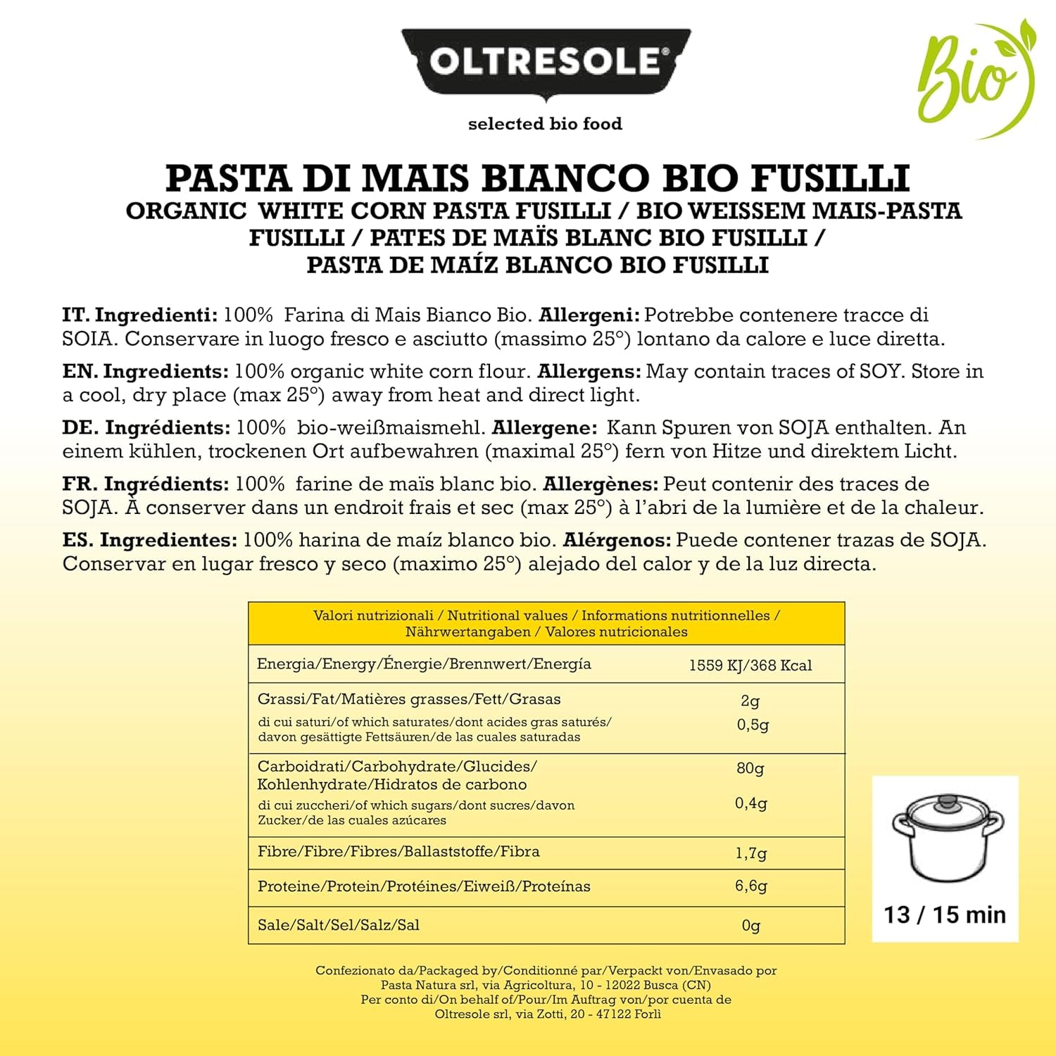 - Weiße Maisnudeln aus italienischem Bio-Mais, glutenfrei, Fusilli-Format - glutenfreie Nudeln, 100% Bio-Weißmehl, vegan, Packung mit 3 Packungen à 350 g