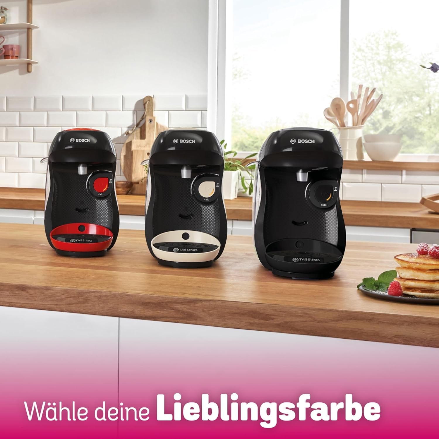 Bosch Tassimo Happy Friendly TAS107E Kapsel-Espressomaschine, 70+ Getränke, für alle Tassen geeignet, Auto-Stop, nachhaltig, perfekte Dosierung, platzsparend, 1400 W, Creme/Schwarz