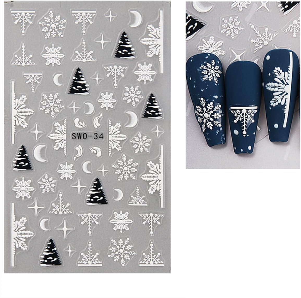 JMEOWIO Nagelsticker Weihnachten 6 Blatt Nail Art Sticker Selbstklebend Nagelaufkleber Schneeflocke Winterurlaub Niedliche Dekoration Nageldesign Zubehör