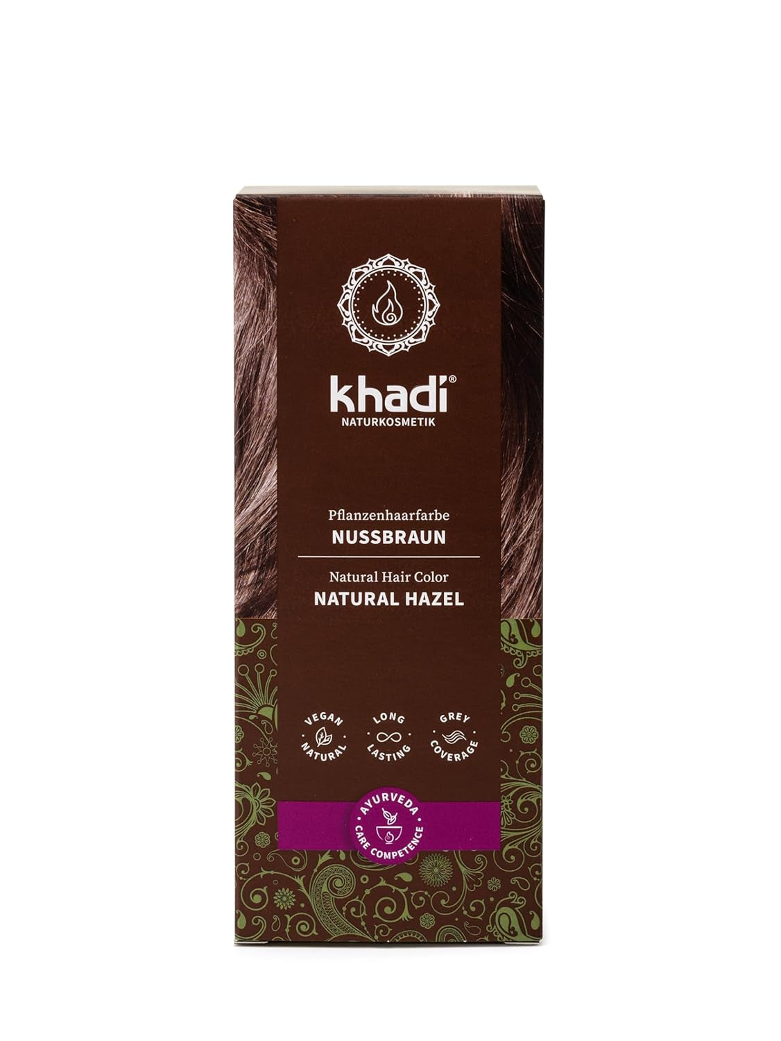 khadi GOLDBRAUN Pflanzen-Haarfarbe, leuchtendes Bernstein bis weiches und glänzendes Goldbraun, 100 % natürliche Pflanzen-Haarfarbe, natürlich und vegan, zertifizierte Naturkosmetik, 100 g, Naty Shop Nussbraune Haarfarbe, 100 g (1 Packung), einzeln