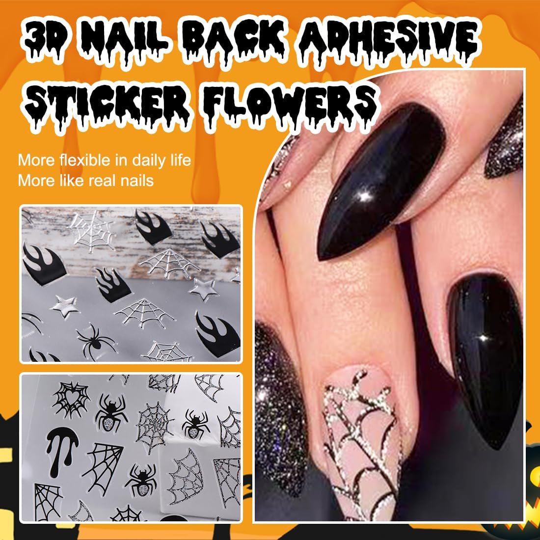 5 Stück Halloween 3D-Nagelaufkleber, 5D stereoskopische Nagelaufkleber, Nageldekorationen, Nageldesign-Zubehör